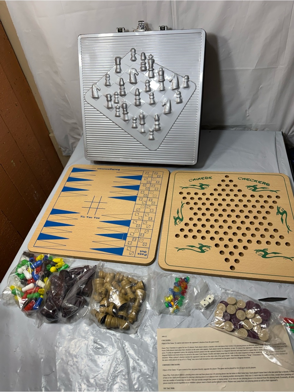 Multi Board Game Set In One Case Complete Set 11”x 11” Tall